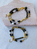 Black X Pearl Layered Bracelet