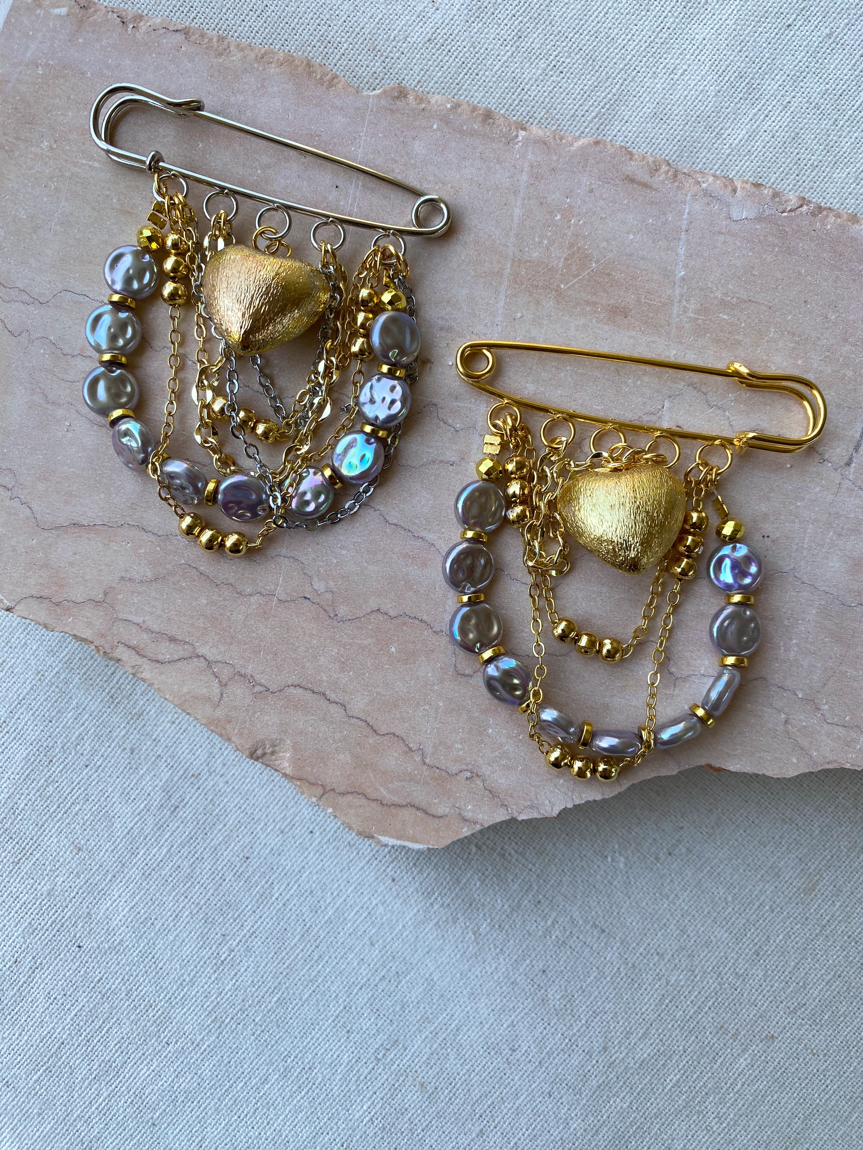 Heart Silver X Gold Brooch