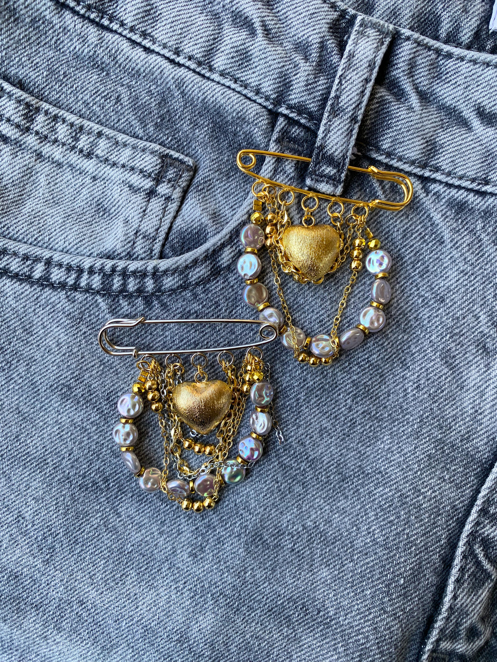 Heart Silver X Gold Brooch