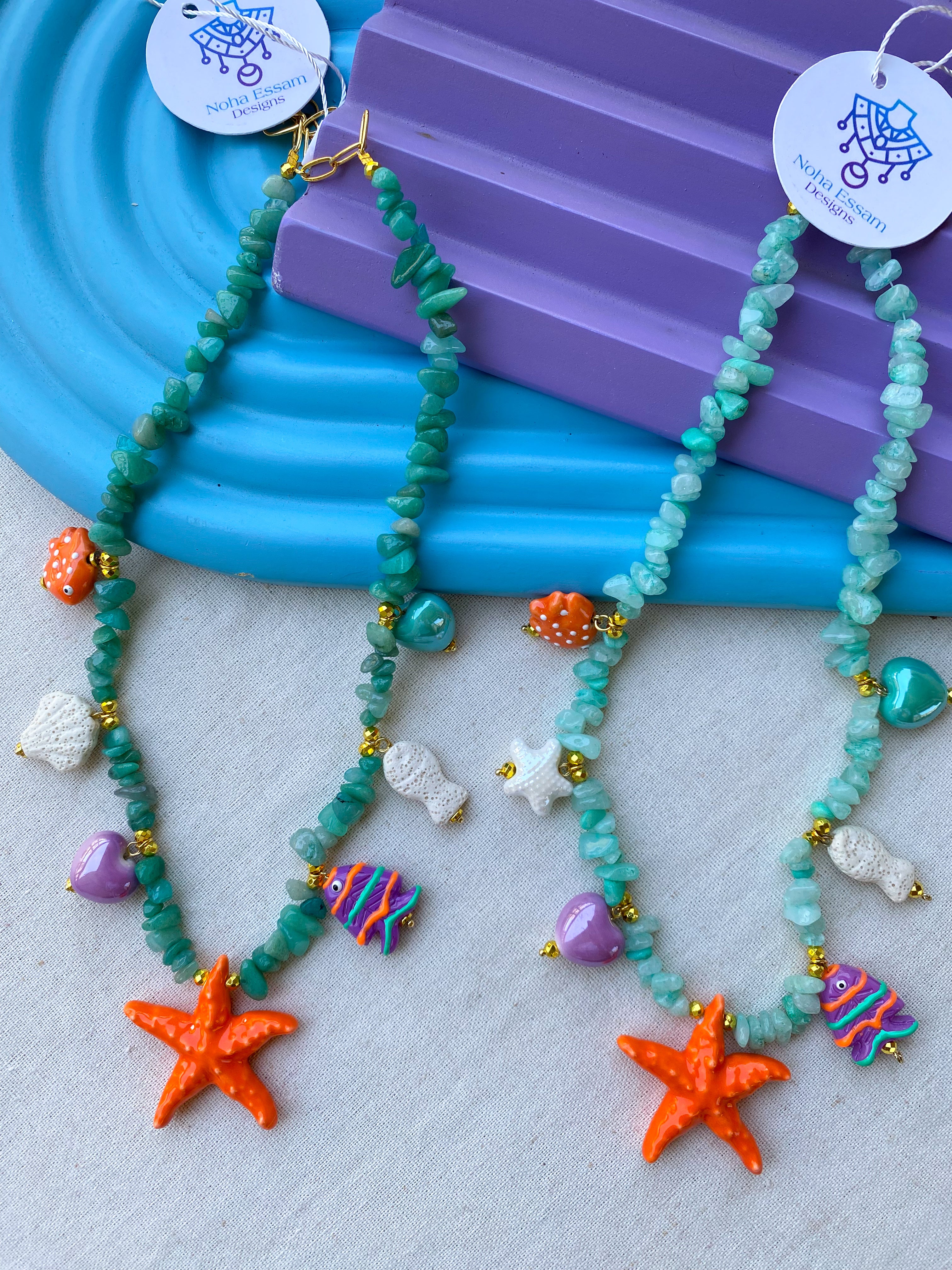 Mint X Orange Star Necklace