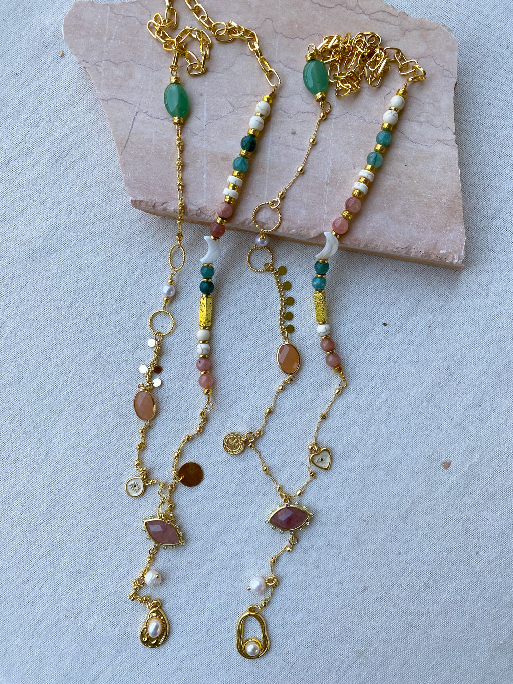 Peach & Mint Y shape necklace