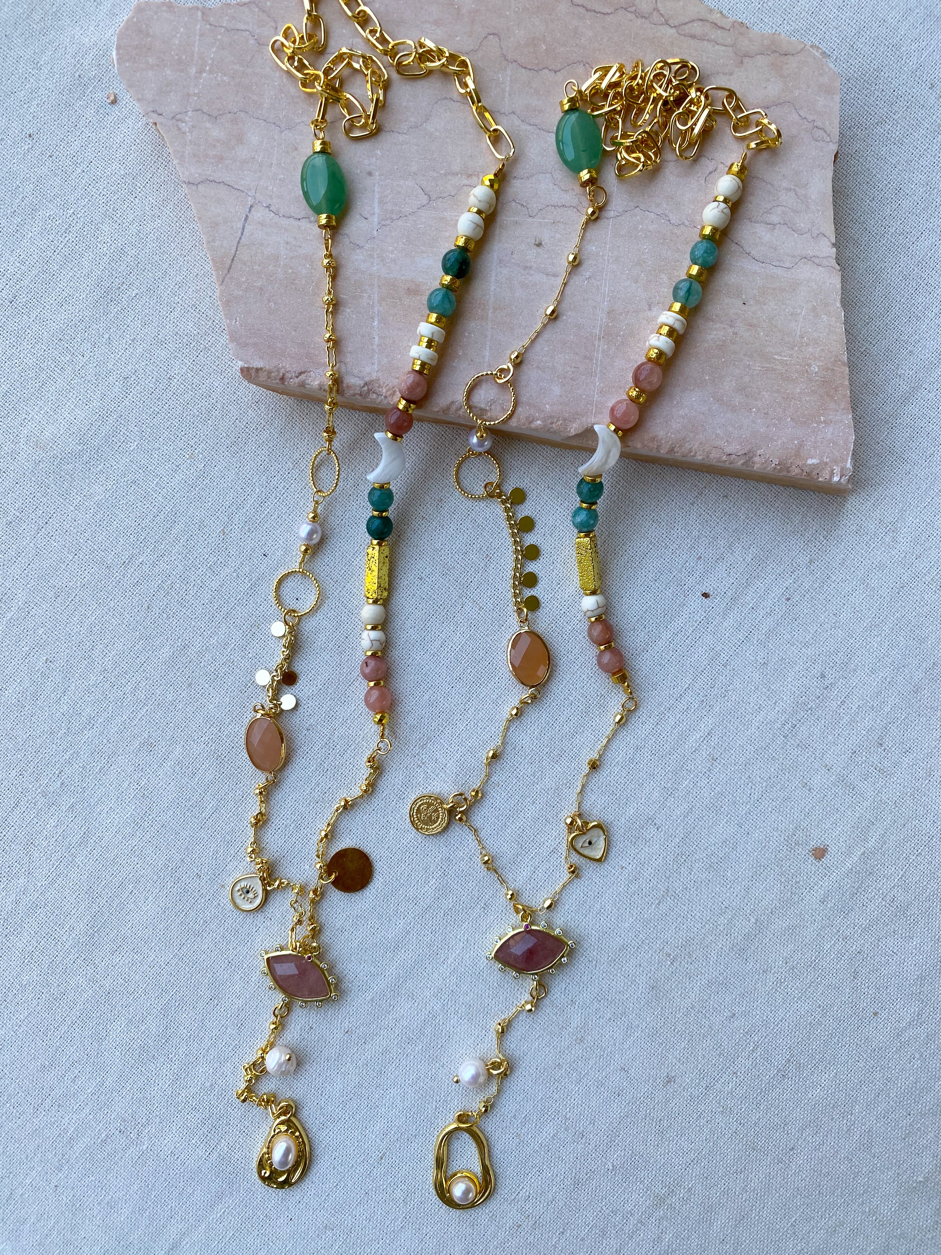 Peach & Mint Y shape necklace